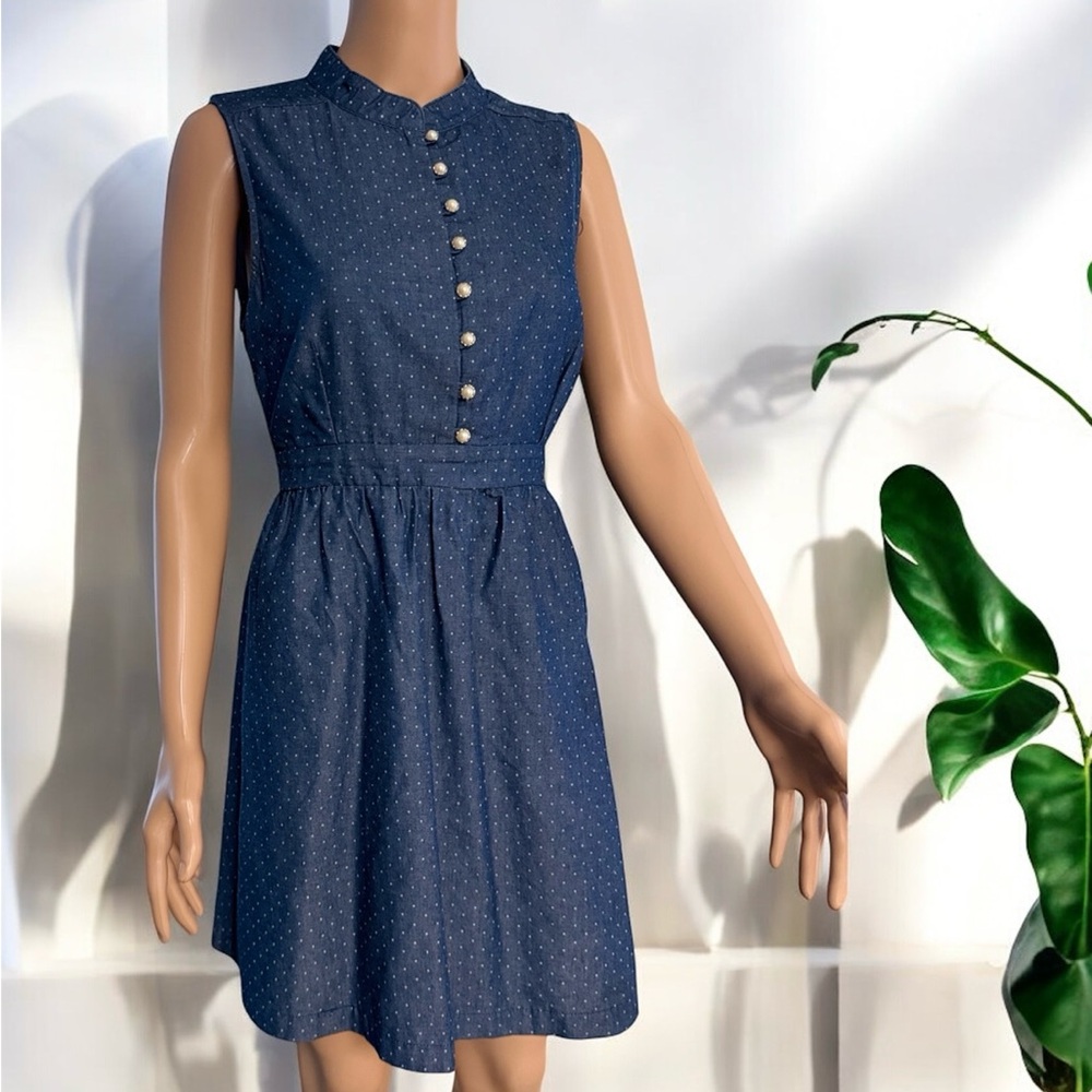 Blue Sleeveless A-Line Mini Dress with Mandarin Collar